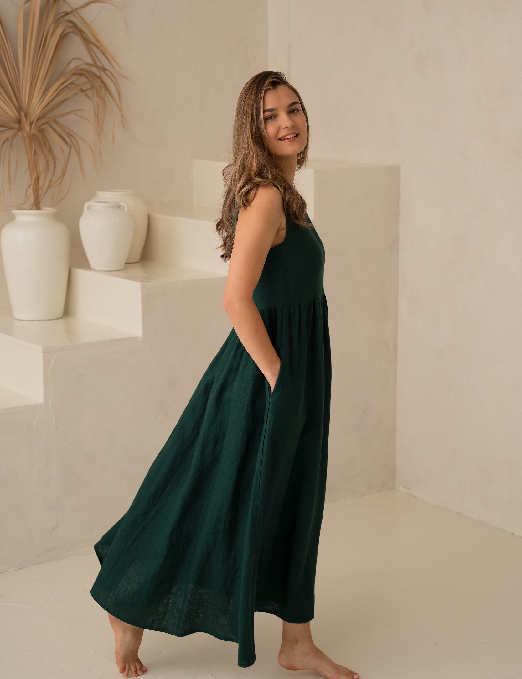 Linas kleita Daugava ar kabatām - linen dress Daugava with pockets