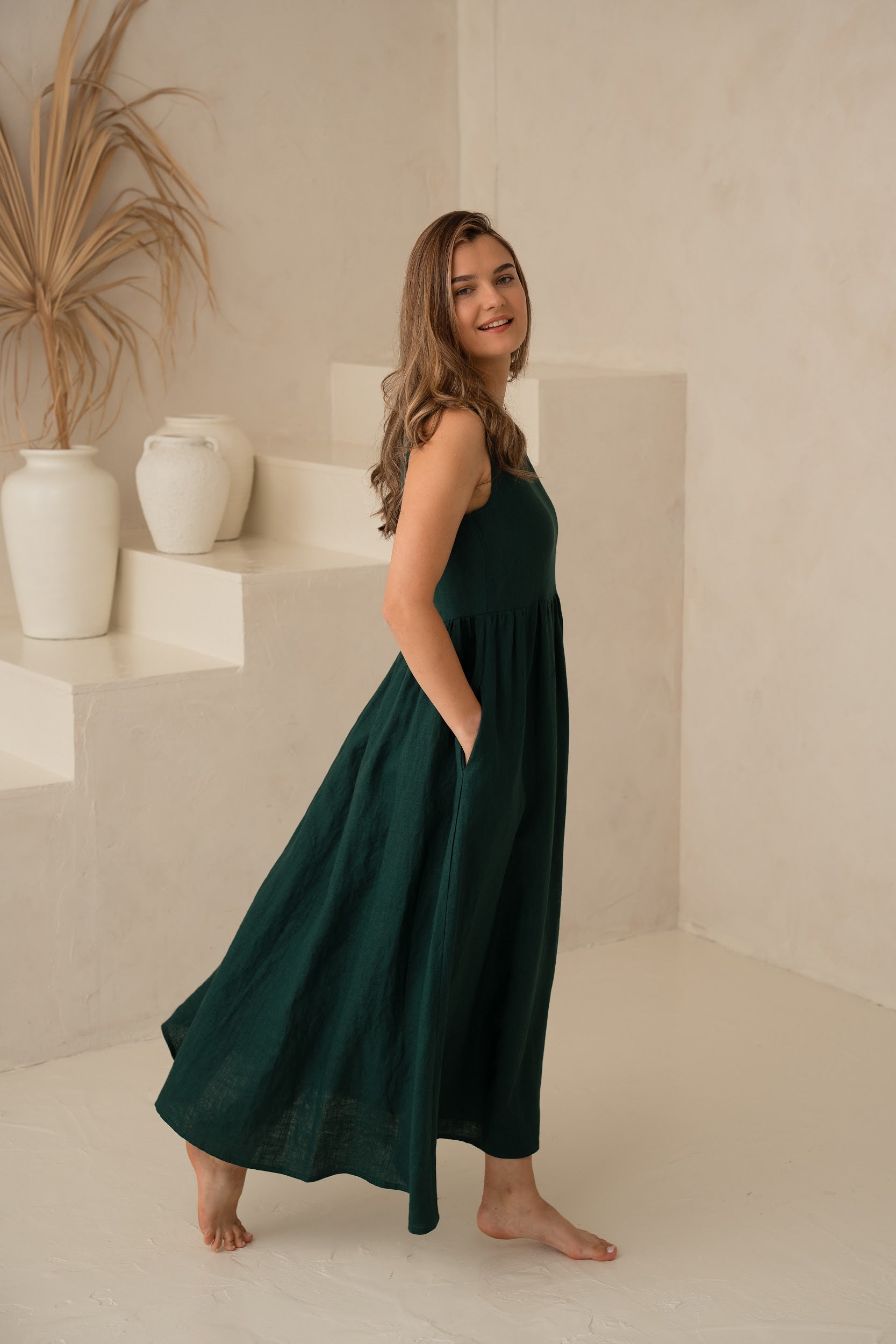 Linas kleita Daugava ar kabatām - linen dress Daugava with pockets
