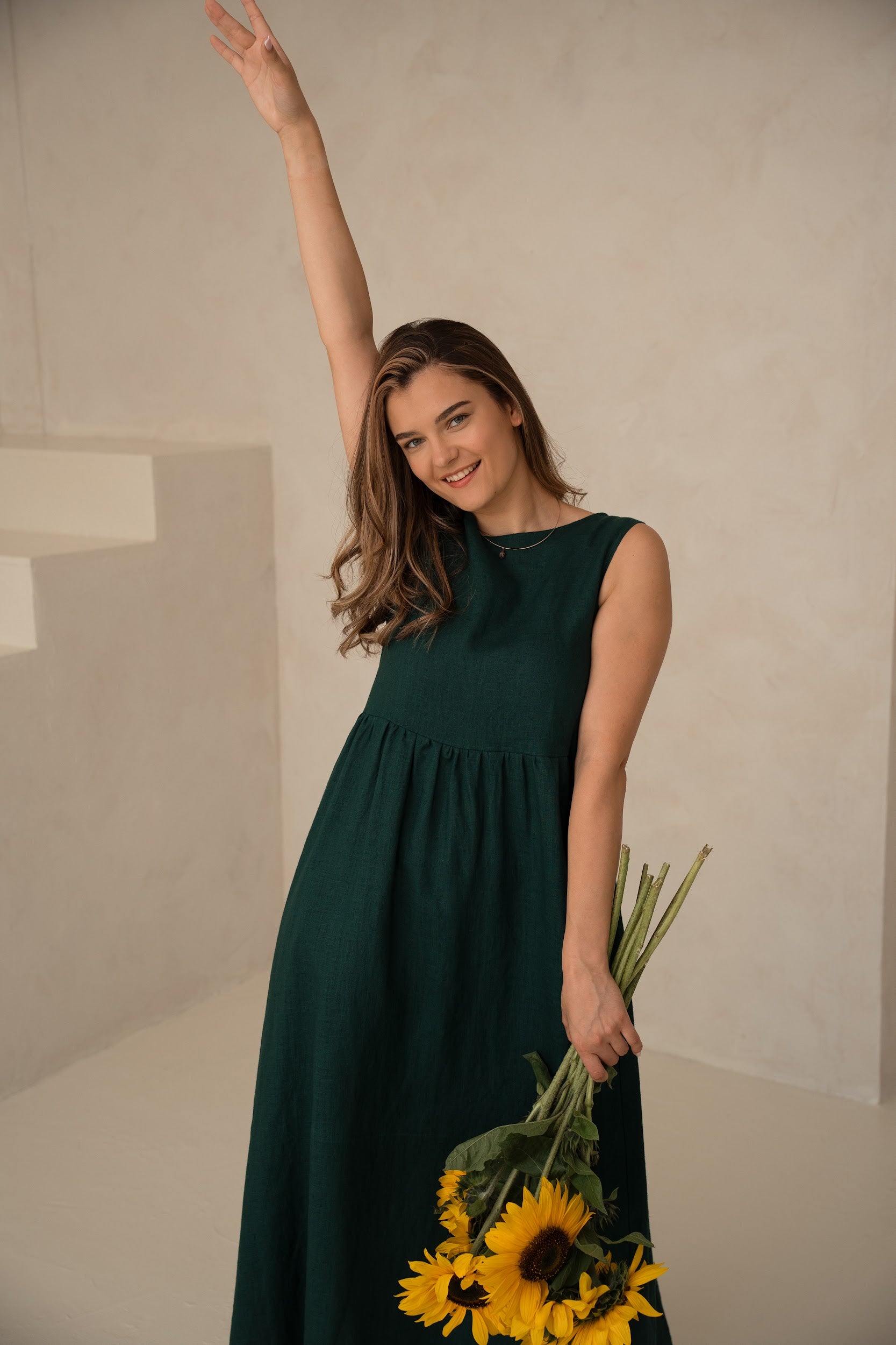 Linas kleita Daugava ar kabatām - linen dress Daugava with pockets