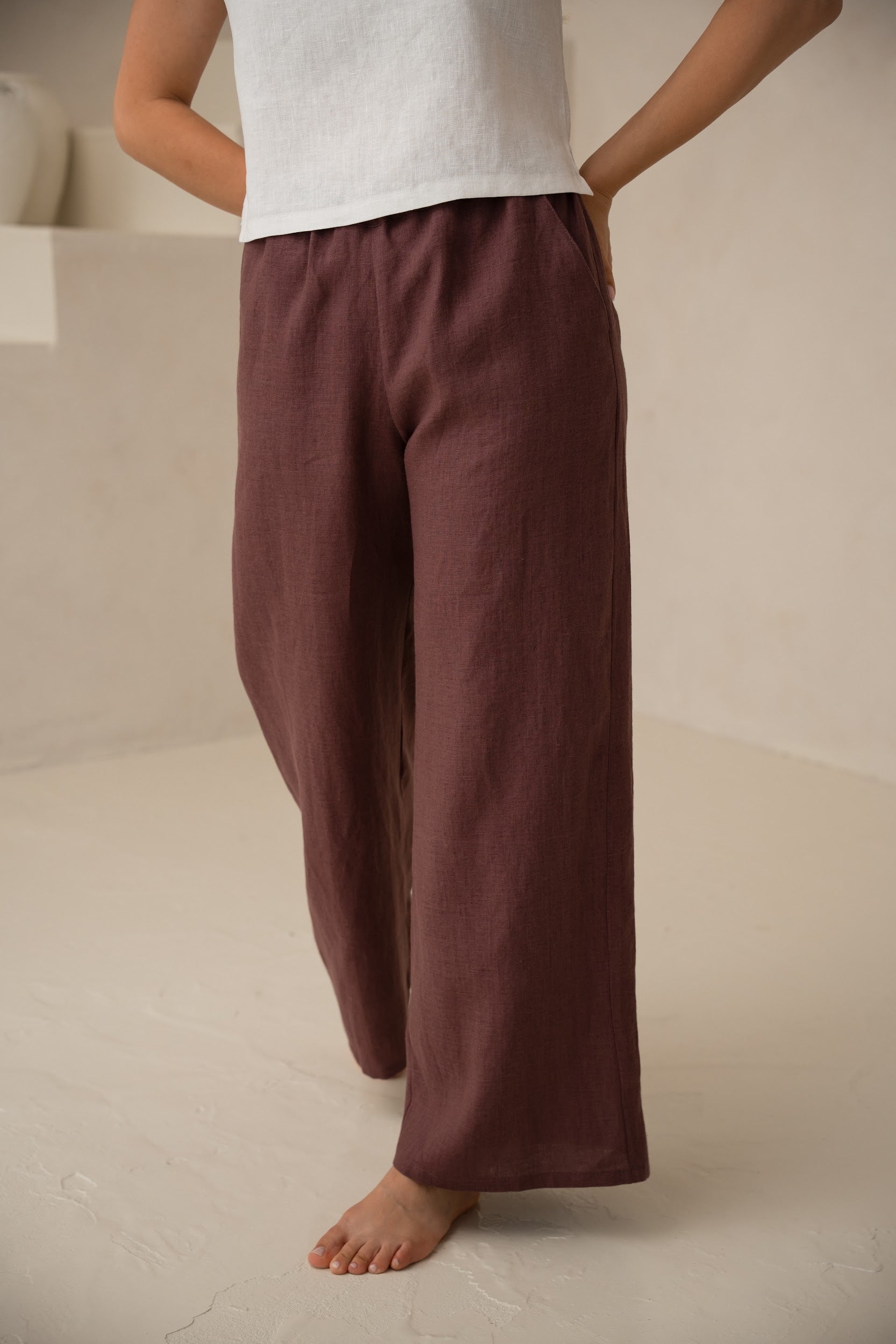 Lina sieviešu bikses ar kabatām - Linen women pants with pockets