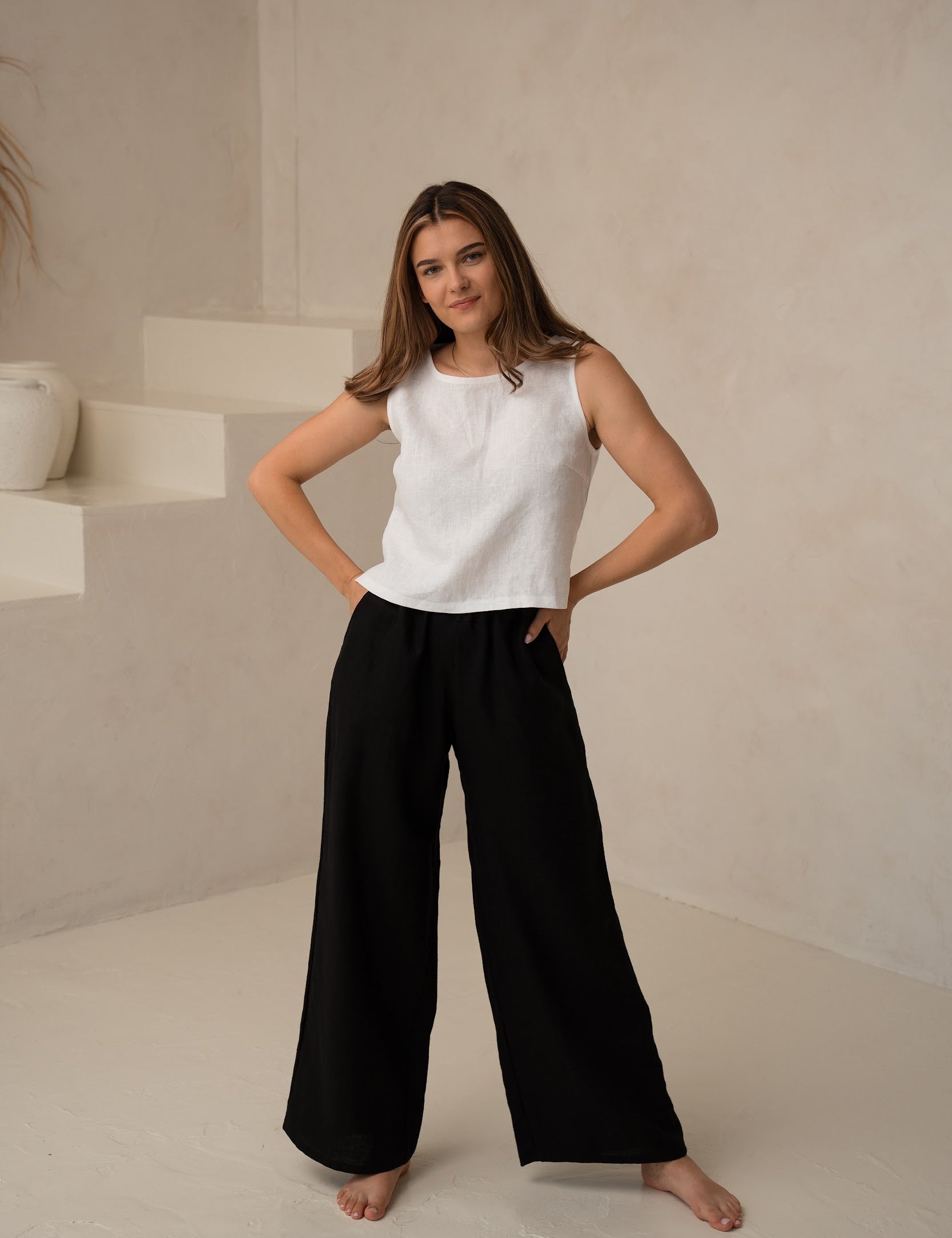 Lina sieviešu bikses ar kabatām - Linen women pants with pockets