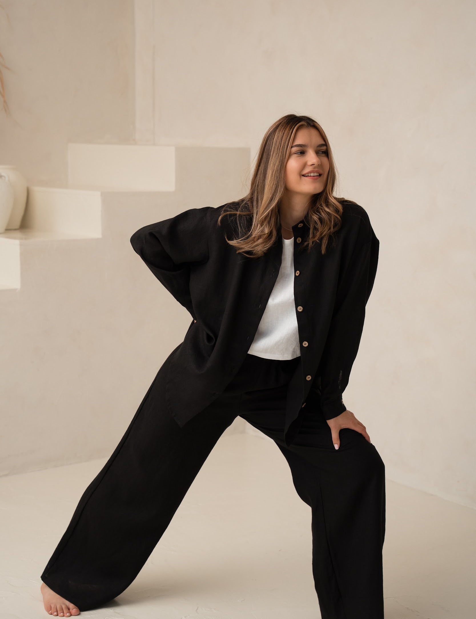 Lina sieviešu bikses ar kabatām - Linen women pants with pockets