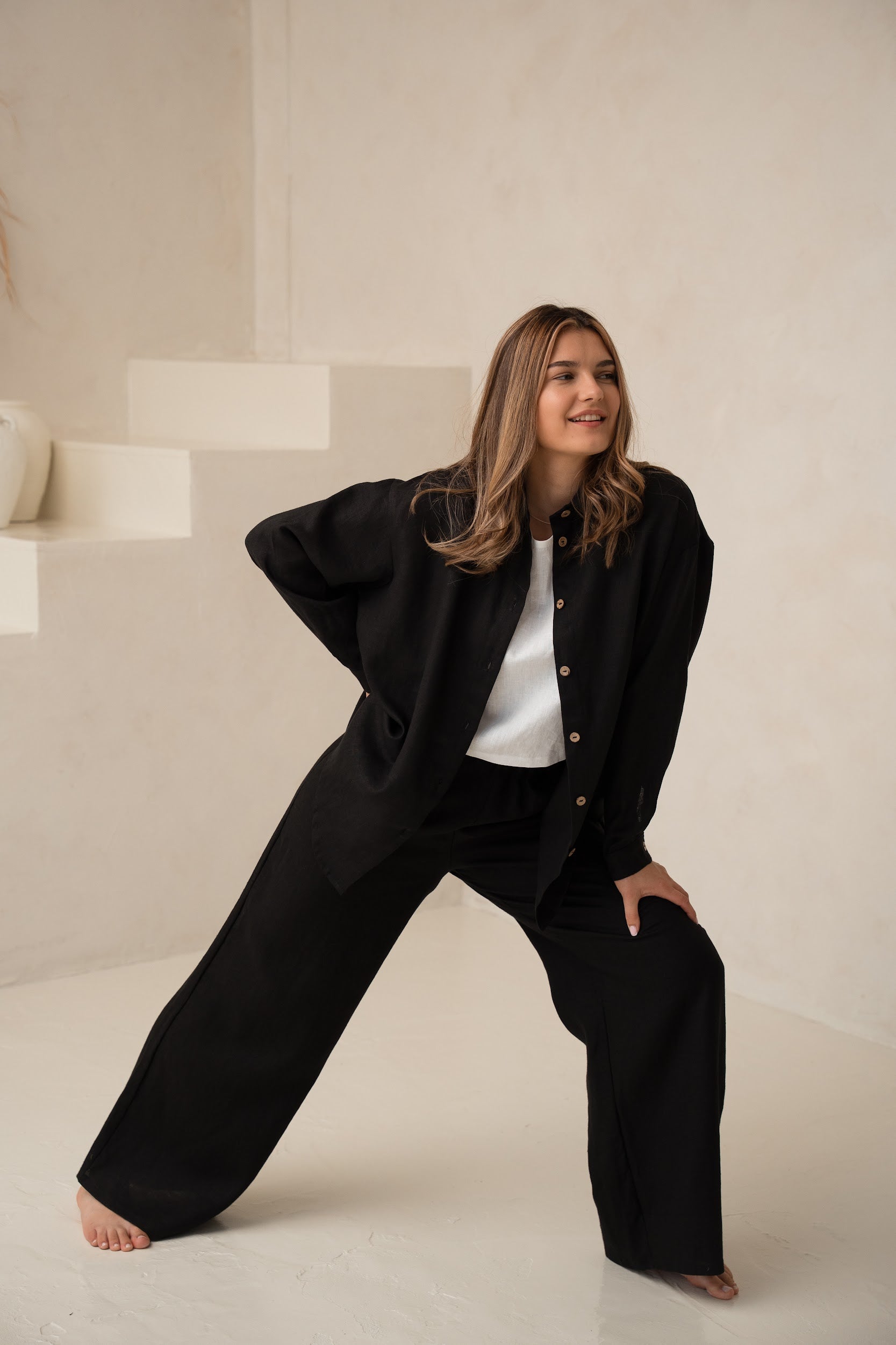Lina sieviešu bikses ar kabatām - Linen women pants with pockets