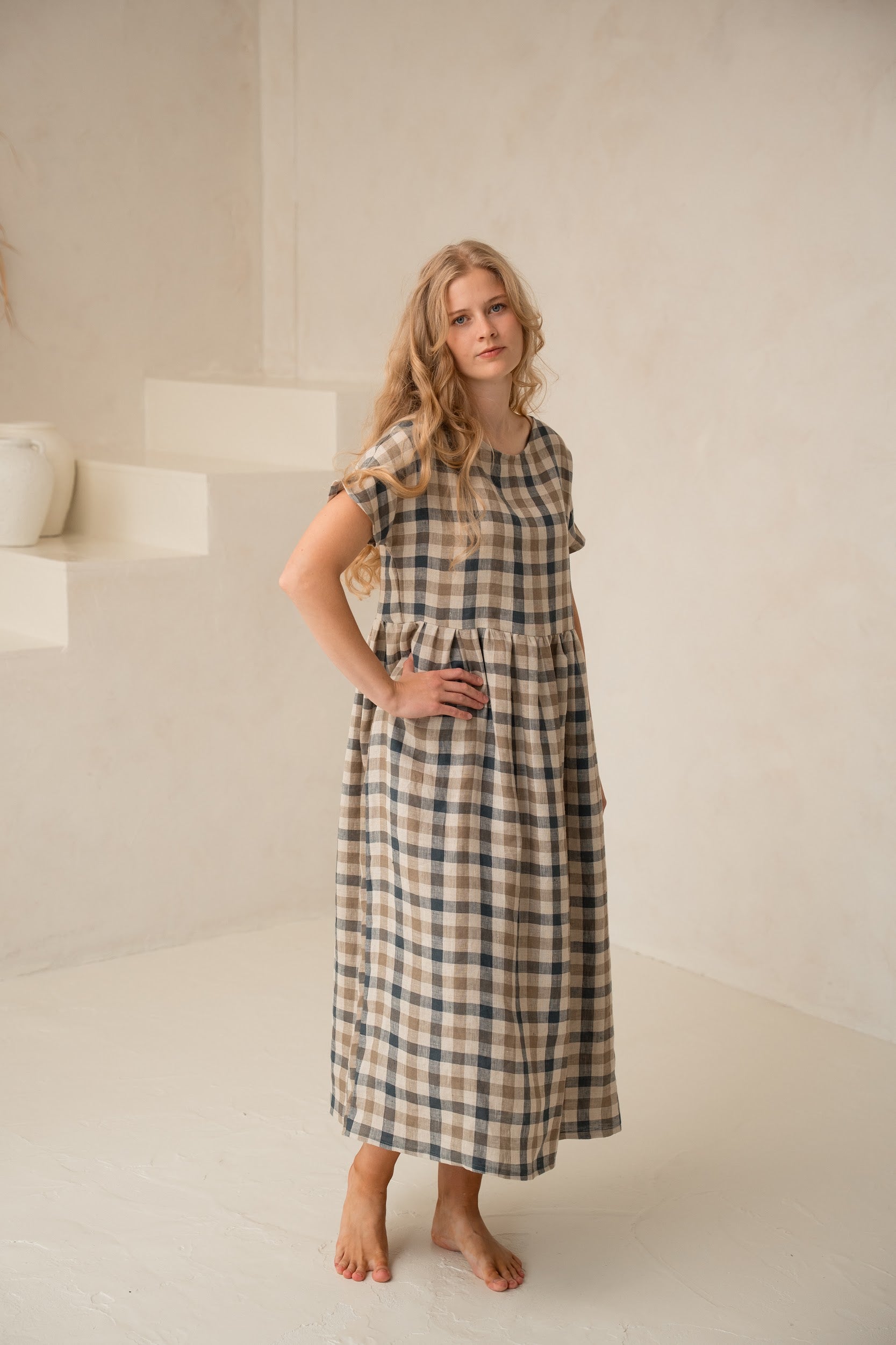 Linen dress Reina with pockets - Lina kleita Reina ar kabatām