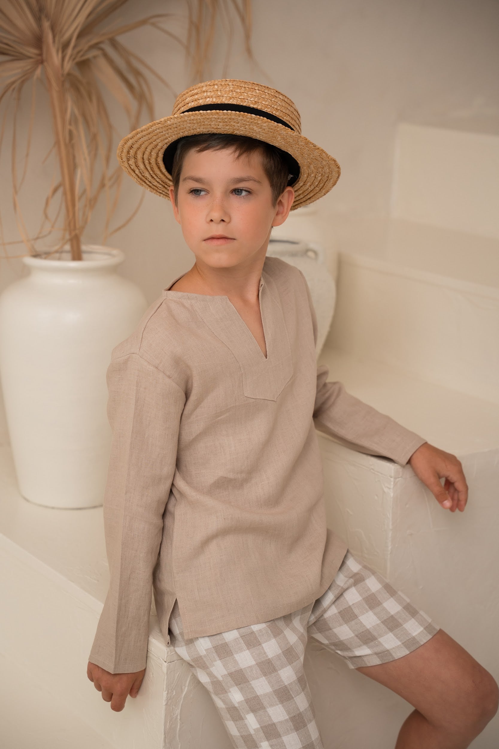 Linen gingham boys shorts - Lina zēnu šorti