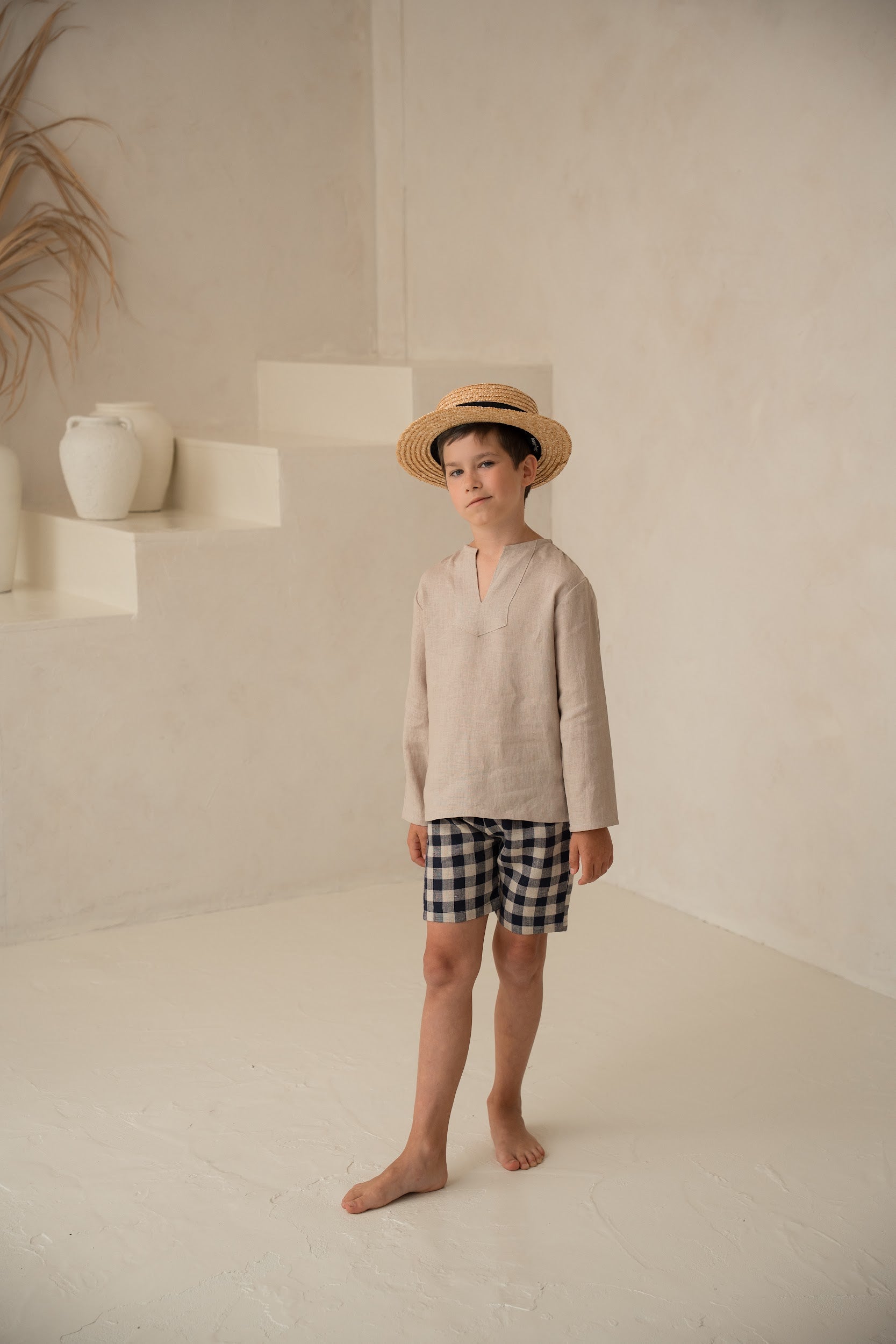 Linen gingham boys shorts - Lina zēnu šorti