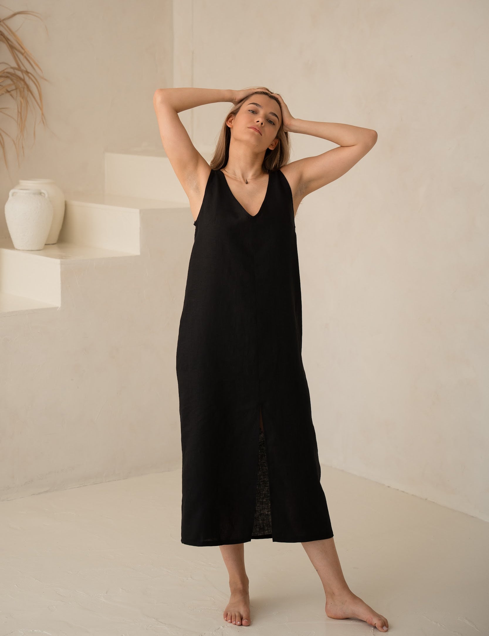 Lina kleita AURA - Linen drrss Aura woith pockets