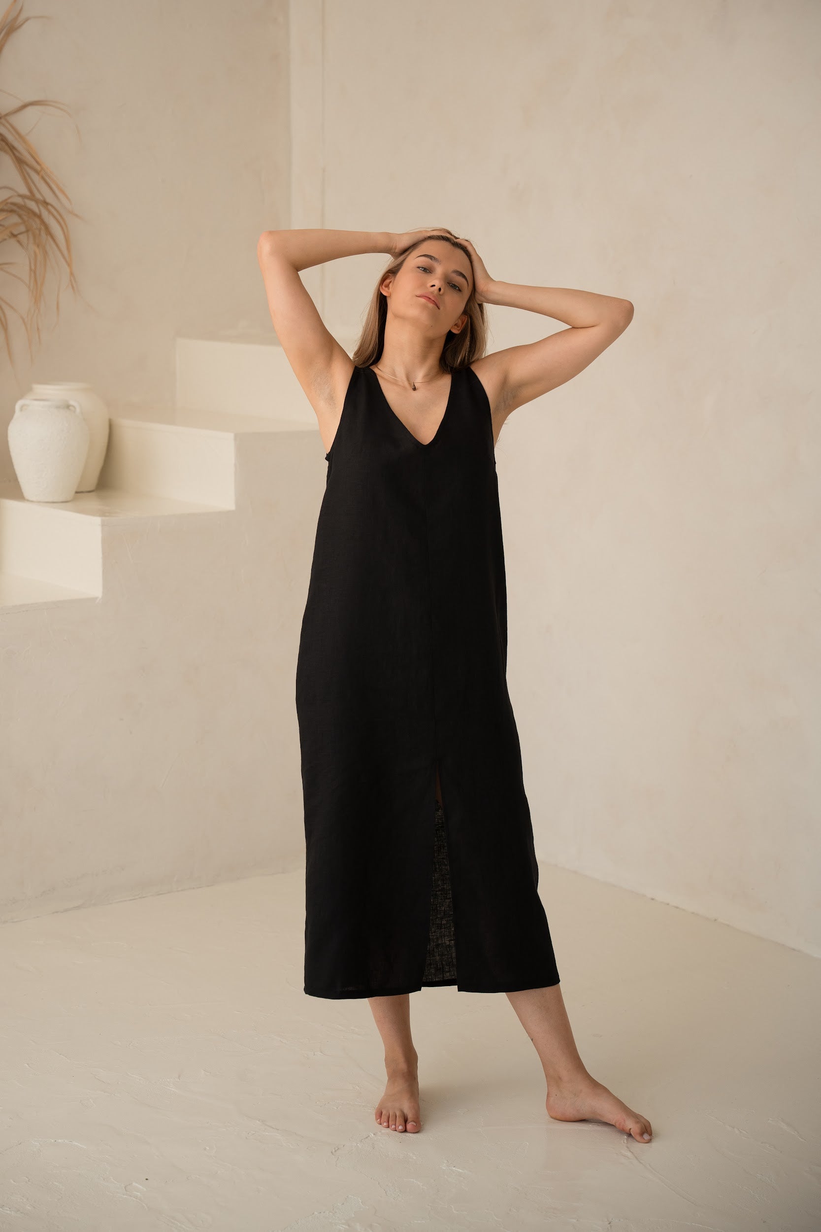 Lina kleita AURA - Linen drrss Aura woith pockets