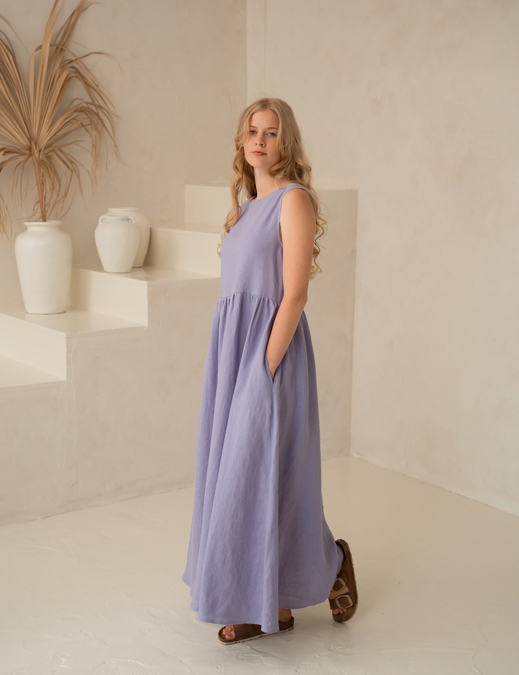 Lina kleita Daugava ar kabatām - Linen dress Daugava with pockets