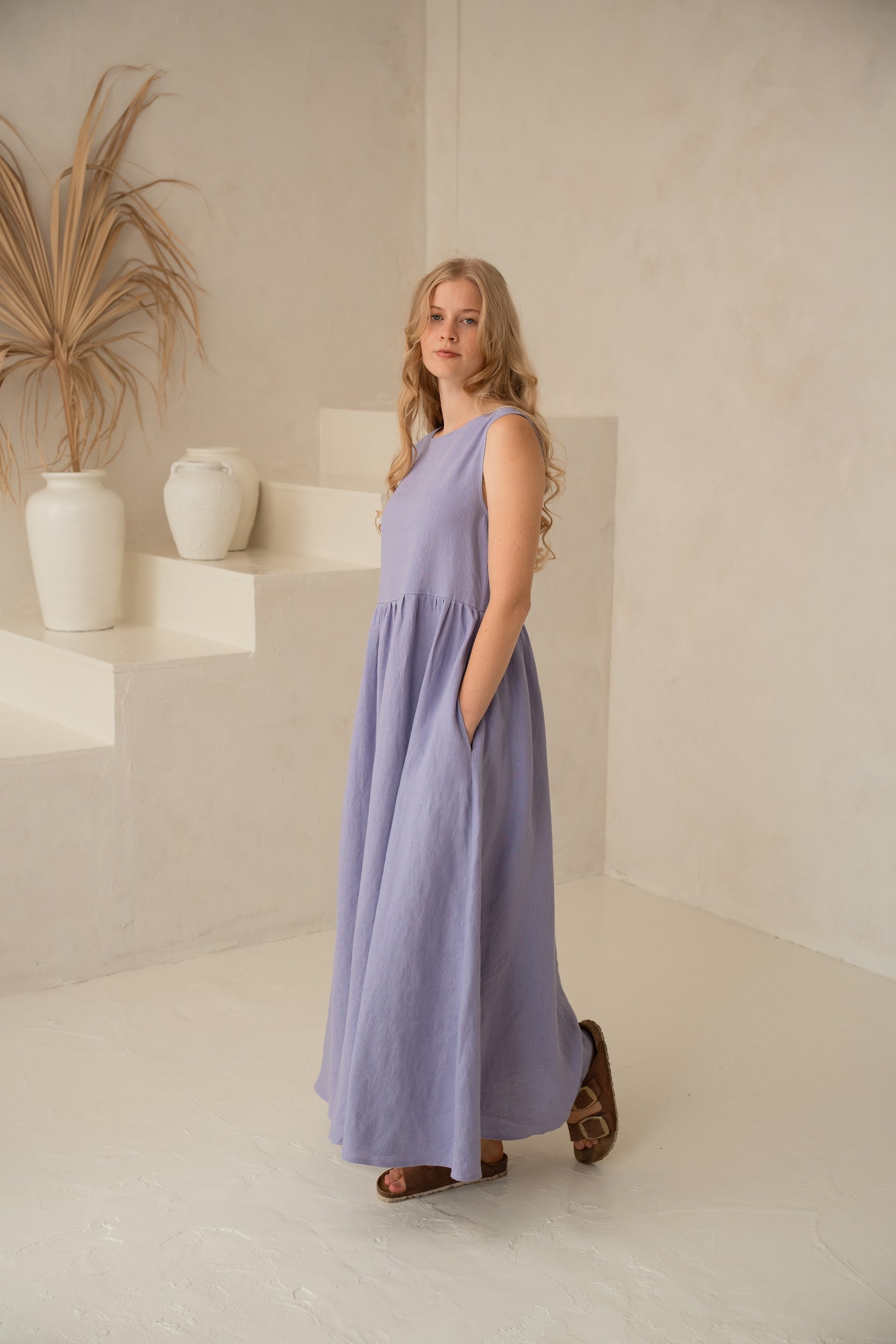 Lina kleita Daugava ar kabatām - Linen dress Daugava with pockets