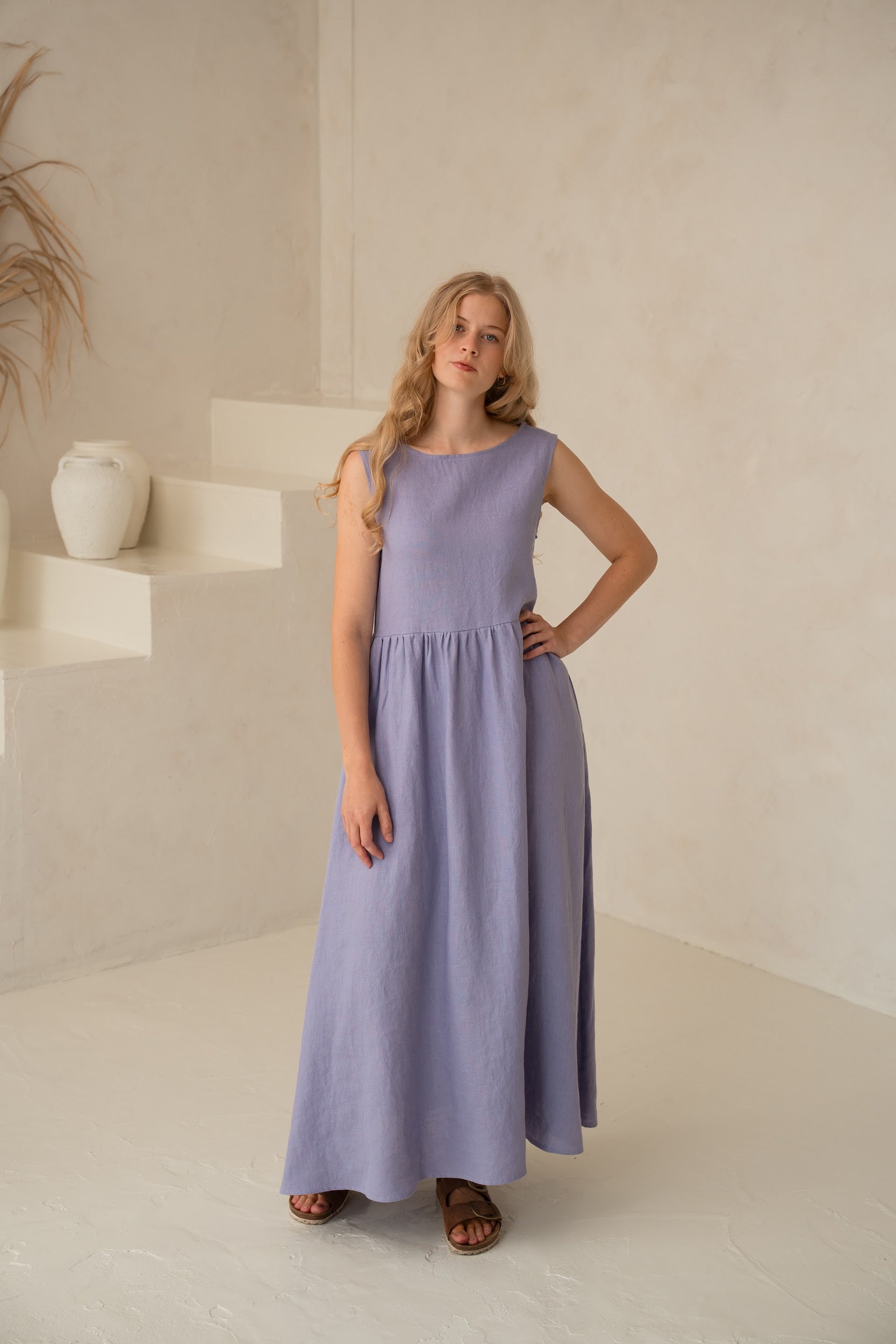 Lina kleita Daugava ar kabatām - Linen dress Daugava with pockets