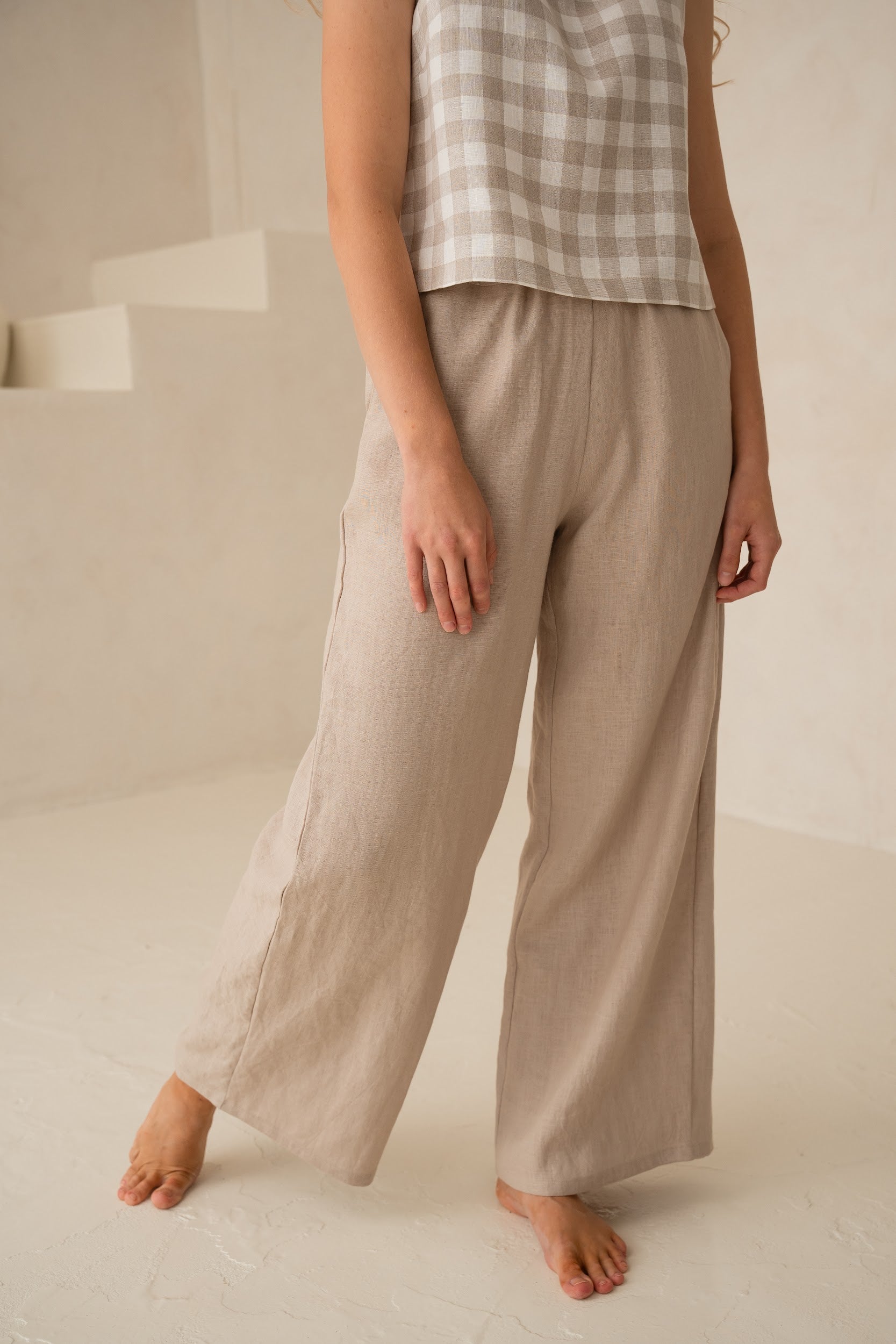 Lina sieviešu bikses ar kabatām - Linen women pants with pockets