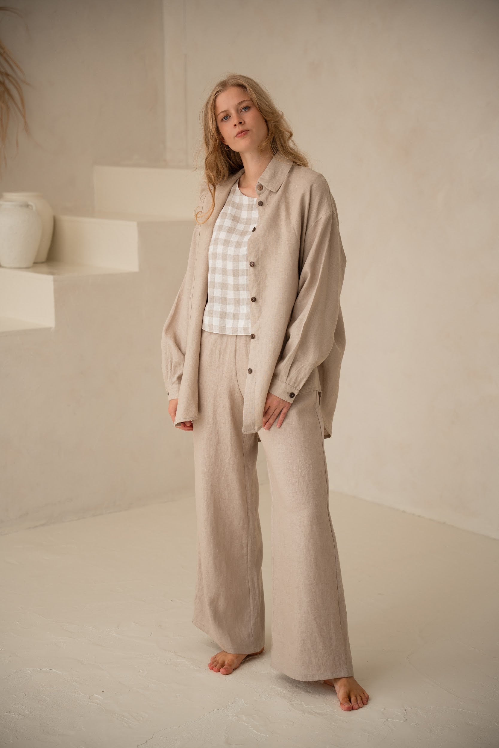 Lina sieviešu bikses ar kabatām - Linen women pants with pockets