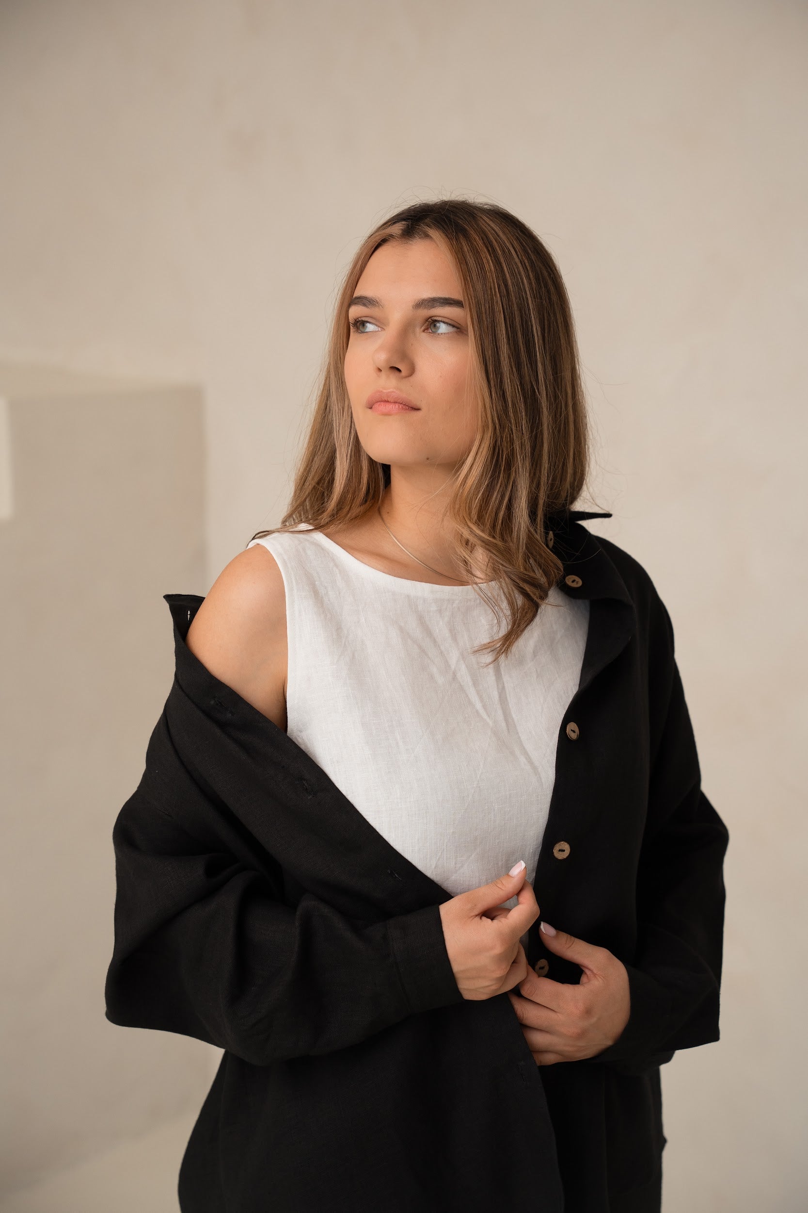Sieviešu lina krekls-Oveersized linen womens shirt