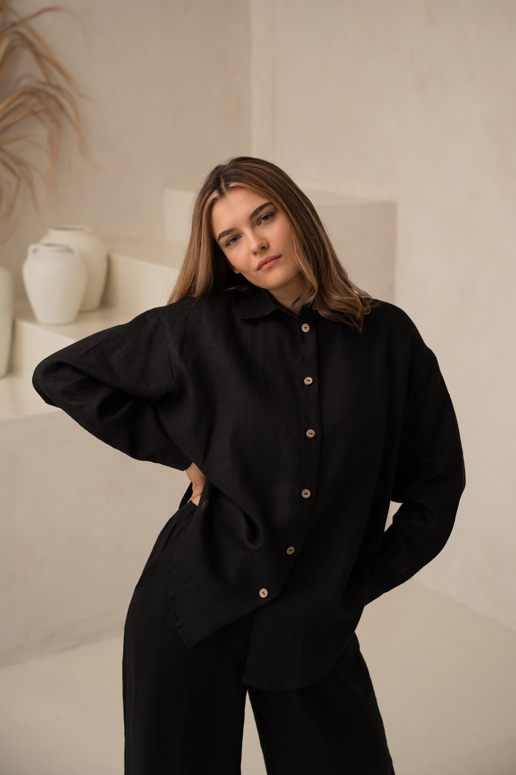 Sieviešu lina krekls-Oveersized linen womens shirt