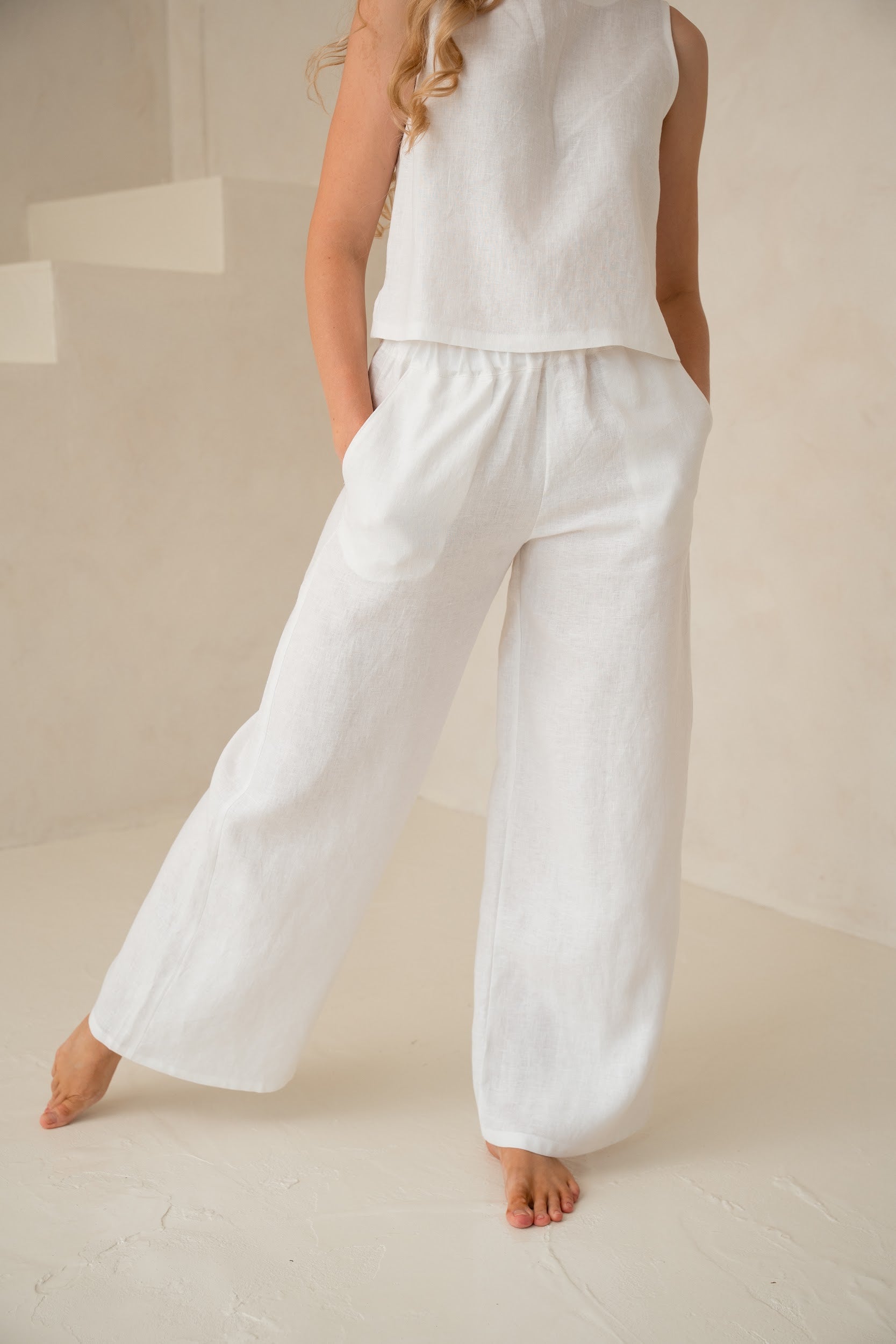 Linen pants with pockets - lina sieviešu bikses