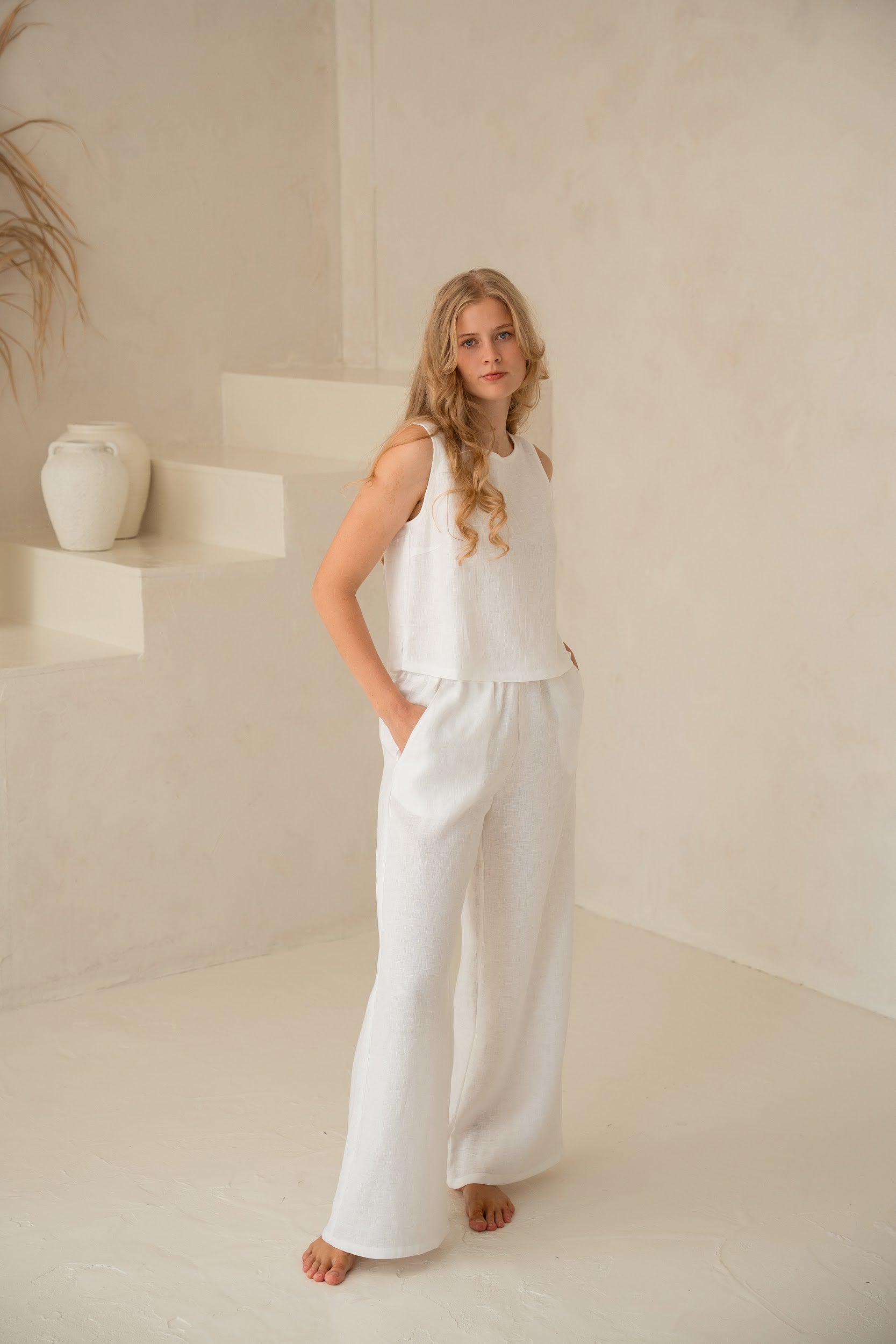 Linen pants with pockets - lina sieviešu bikses