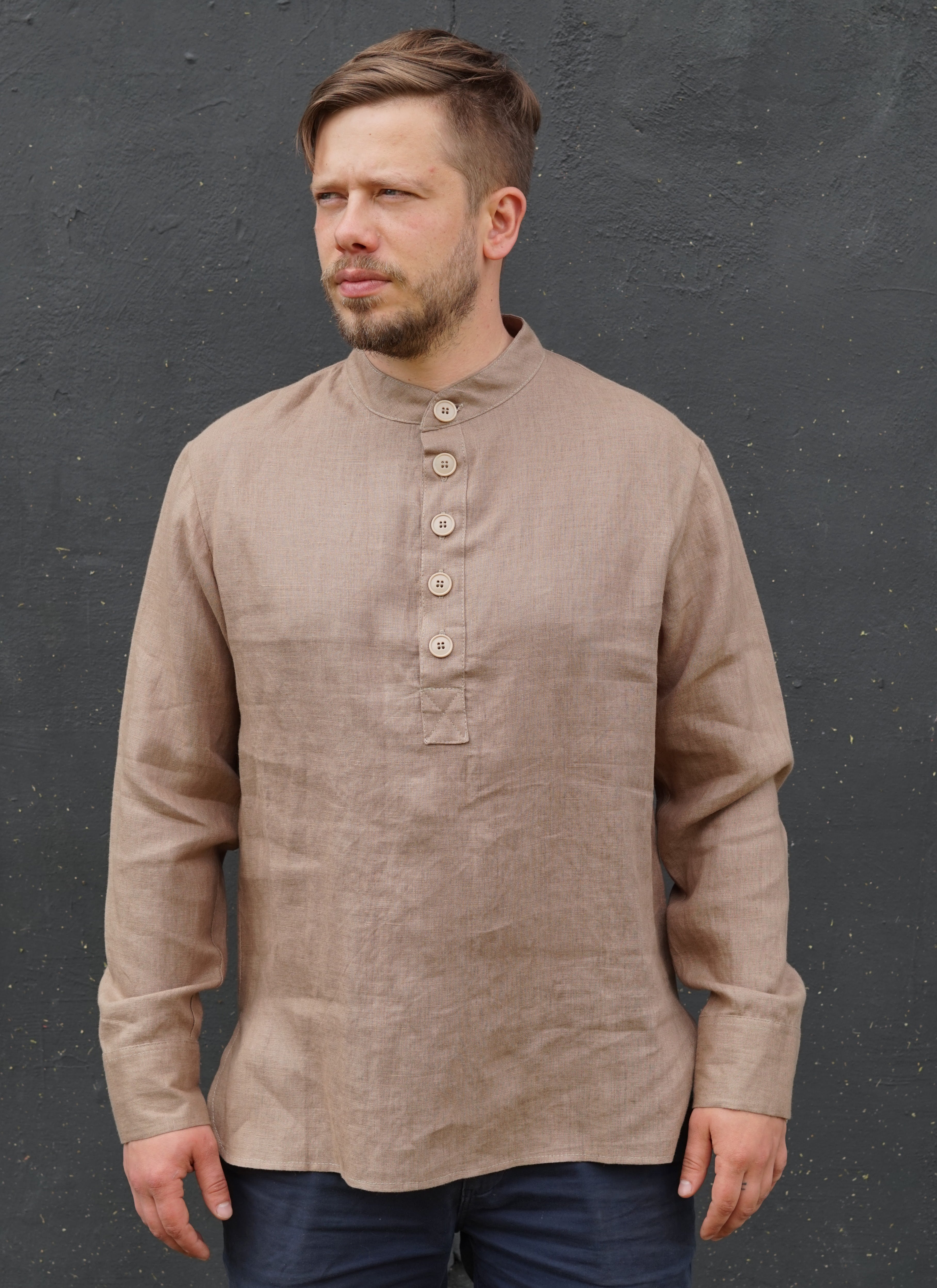 Vīriešu lina krekls ar pogām - Linen mens shirt with buttons