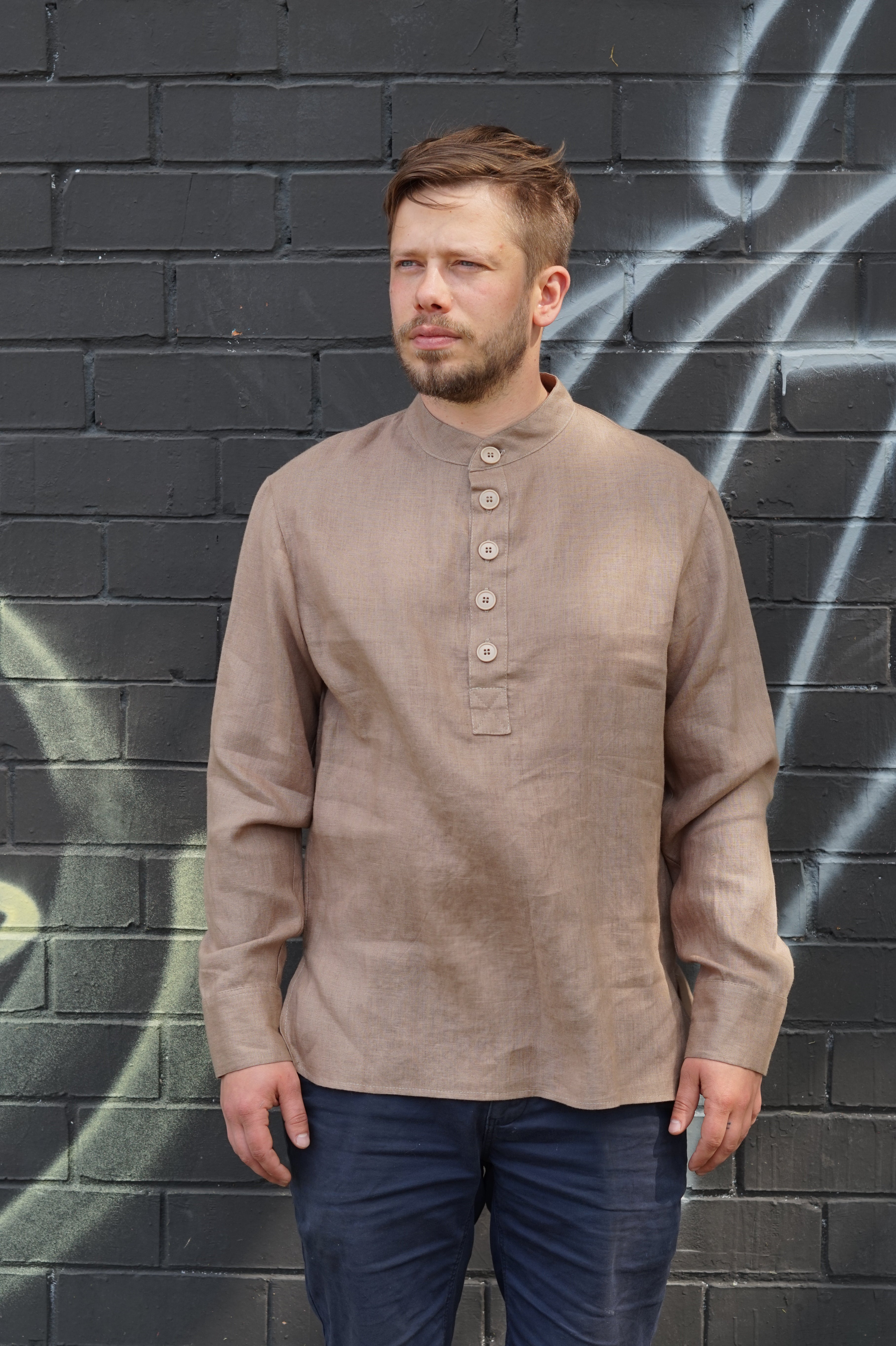 Vīriešu lina krekls ar pogām - Linen mens shirt with buttons